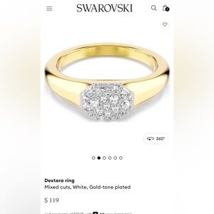 Swarovski Gold Tone Ring with White Crystal Pavé Octagon